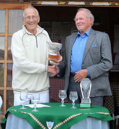 Tony Dyson winner of the Summer Short Croquet Tournament recieves The Rosemary Bradshaw Bowl